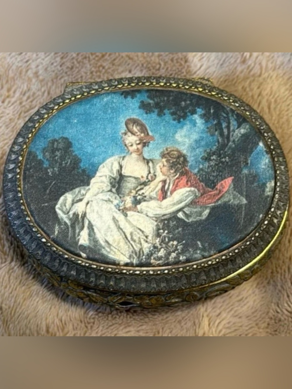Vintage King Louis XV François Boucher 4 Seasons Lovers Golden French Music Box